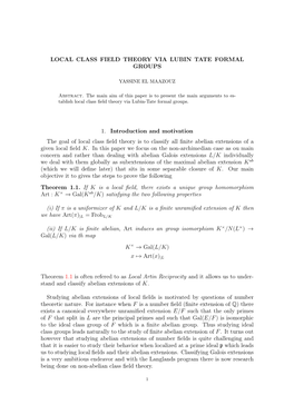 Local Class Field Theory Via Lubin Tate Formal Groups