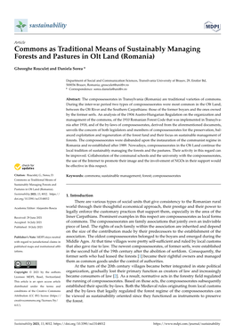 Commons As Traditional Means of Sustainably Managing Forests and Pastures in Olt Land (Romania)