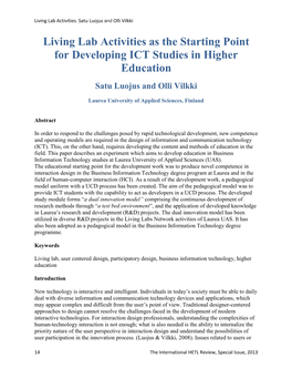 Living Lab Activities As the Starting Point for Developing ICT Studies in Higher Education