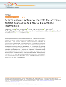 A Three Enzyme System to Generate the Strychnos Alkaloid Scaffold from a Central Biosynthetic Intermediate