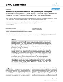 Aphanodb: a Genomic Resource for Aphanomyces Pathogens