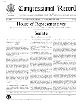 Congressional Record United States Th of America PROCEEDINGS and DEBATES of the 105 CONGRESS, SECOND SESSION