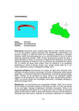 150 CHIRONOMIDAE Orden: DIPTERA Suborden