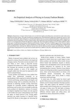 An Empirical Analysis of Pricing in Luxury Fashion Brands Fashion Design & Business Keywords: Luxury Fashion, Online Store, Regular and Selli