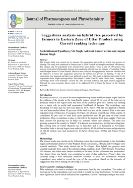 Suggestions Analysis on Hybrid Rice Perceived by Farmers in Eastern