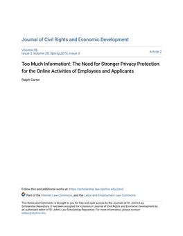 The Need for Stronger Privacy Protection for the Online Activities of Employees and Applicants