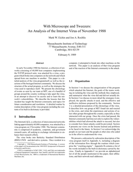 An Analysis of the Internet Virus of November 1988