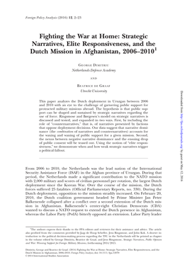 Fighting the War at Home: Strategic Narratives, Elite Responsiveness, and the Dutch Mission in Afghanistan, 2006–20101