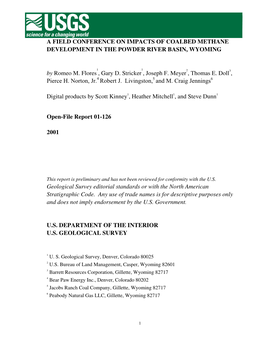 A Field Conference on Impacts of Coalbed Methane Development in the Powder River Basin, Wyoming