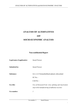 ANALYSIS of ALTERNATIVES and SOCIO-ECONOMIC ANALYSIS