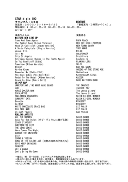 STAR Digio 100 チャンネル：４５８ MIXTURE 放送日：２００２／９／１６～９／２２ 「番組案内（３時間サイクル）」 開始時刻：4：00～7：00～10：00～13：00～16：00～19：00～ 22：00～1：00～