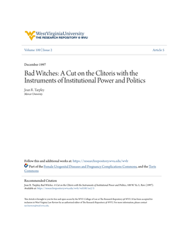 Bad Witches: a Cut on the Clitoris with the Instruments of Institutional Power and Politics Joan R