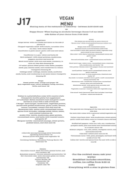 J17 Vegan Menu