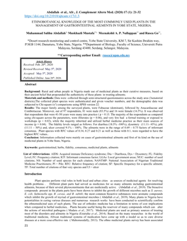 Abdallah Et Al., Afr., J. Complement Altern Med. (2020) 17 (1): 21-32