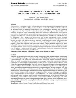 Industri Kue Tradisional Khas Melayu Di Kawasan Seberang Kota Jambi 1984 – 2016