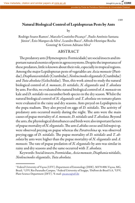 Natural Biological Control of Lepidopteran Pests by Ants