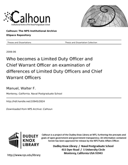 Who Becomes a Limited Duty Officer and Chief Warrant Officer an Examination of Differences of Limited Duty Officers and Chief Warrant Officers