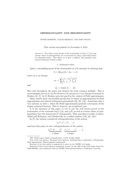 Orthogonality and Irrationality