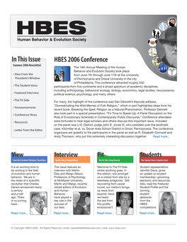 HBES Newsletter Summer 2006