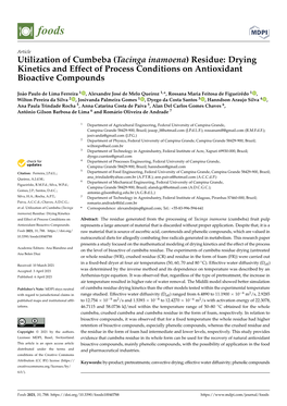 Utilization of Cumbeba (Tacinga Inamoena) Residue: Drying Kinetics and Effect of Process Conditions on Antioxidant Bioactive Compounds