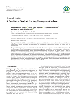 A Qualitative Study of Nursing Management in Iran
