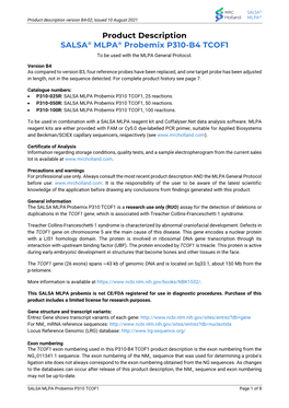 Product Description SALSA® MLPA® Probemix P310-B4 TCOF1 to Be Used with the MLPA General Protocol