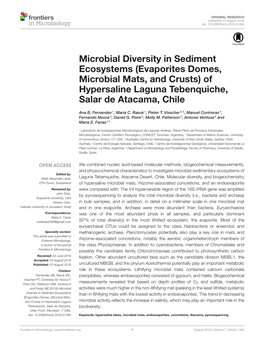 Microbial Diversity in Sediment Ecosystems (Evaporites Domes, Microbial Mats, and Crusts) of Hypersaline Laguna Tebenquiche, Salar De Atacama, Chile