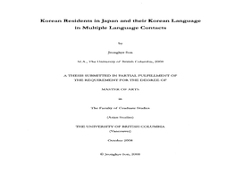 Korean Residents in Japan and Their Korean Language in Multiple Language Contacts