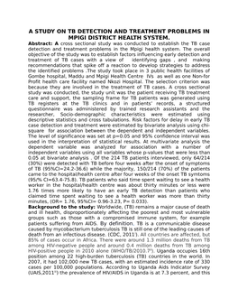 A Study on Tb Detection and Treatment Problems in Mpigi District Health System