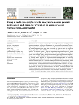 Using a Multigene Phylogenetic Analysis to Assess Generic Delineation and Character Evolution in Verrucariaceae (Verrucariales, Ascomycota)