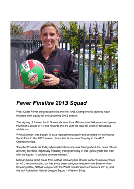 Fever Finalise 2013 Squad