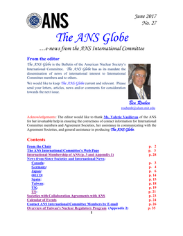 The ANS Globe …E-News from the ANS International Committee