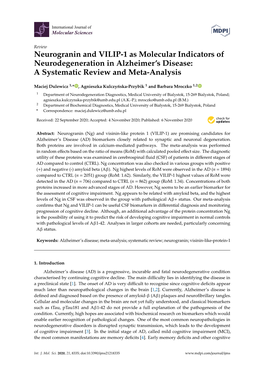 Neurogranin and VILIP-1 As Molecular Indicators of Neurodegeneration in Alzheimer’S Disease: a Systematic Review and Meta-Analysis