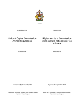 Règlement De La Commission De La Capitale Nationale Sur Les Animaux