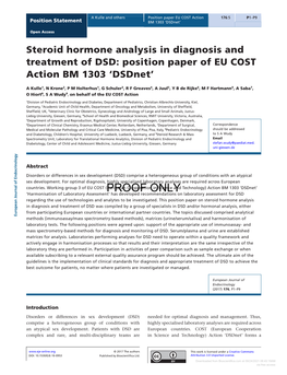 Steroid Hormone Analysis in Diagnosis and Treatment of DSD: Position Paper of EU COST Action BM 1303 'Dsdnet'