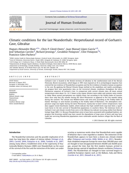 Climatic Conditions for the Last Neanderthals: Herpetofaunal Record of Gorham’S Cave, Gibraltar