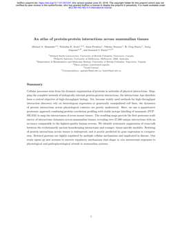 An Atlas of Protein-Protein Interactions Across Mammalian Tissues