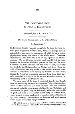 THE IMMOVABLE EAST. by PHILIP J. BALDENSPERGER. (Contimied