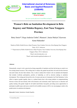 Women's Role on Sanitation Development in Belu Regency And