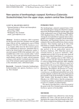 New Species of Benthopelagic Copepod Xantharus (Calanoida: Scolecitrichidae) from the Upper Slope, Eastern Central New Zealand