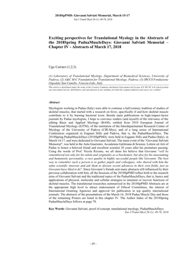 Exciting Perspectives for Translational Myology in the Abstracts of the 2018Spring Paduamuscledays