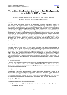 The Position of the Islamic Action Front of the Political Process in the Period (1993-2013) in Jordan