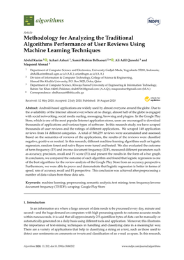 Methodology for Analyzing the Traditional Algorithms Performance of User Reviews Using Machine Learning Techniques