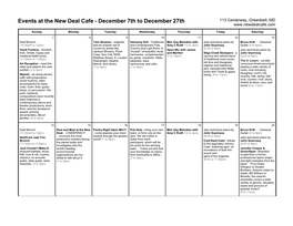 Events at the New Deal Cafe - December 7Th to December 27Th 113 Centerway, Greenbelt, MD