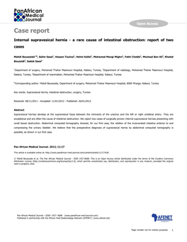 Case Report Internal Supravesical Hernia - a Rare Cause of Intestinal Obstruction: Report of Two Cases