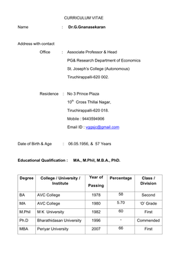 Dr.G.Gnanasekaran Address with Contact Office