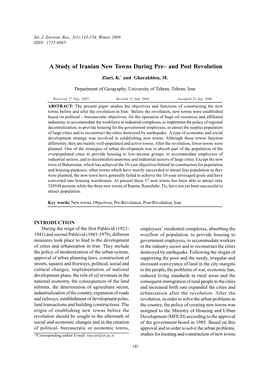 Dy of Iranian New Towns During Pre– and Post Revolution