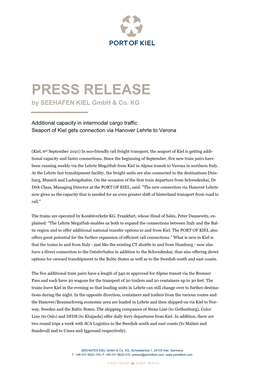 PRESS RELEASE by SEEHAFEN KIEL Gmbh & Co