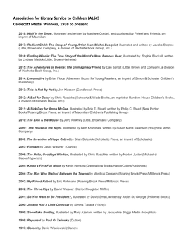 (ALSC) Caldecott Medal Winners, 1938 to Present