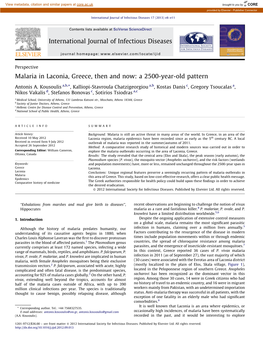 Malaria in Laconia, Greece, Then and Now: a 2500-Year-Old Pattern